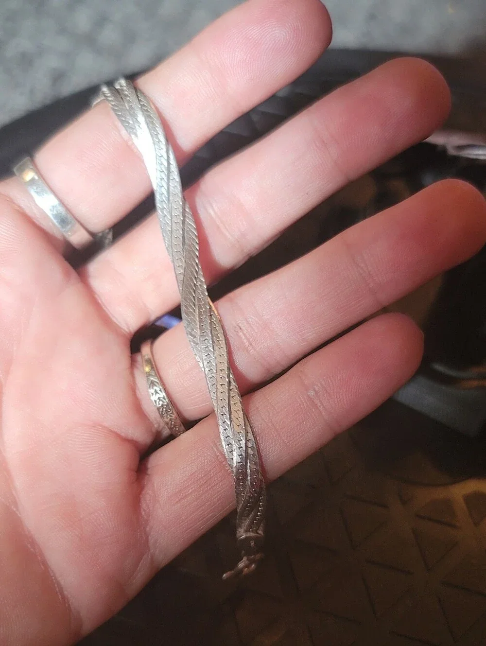 925 Sterling Silver Braided Herringbone Bracelet 7.25 Inch Triple Twist Snake